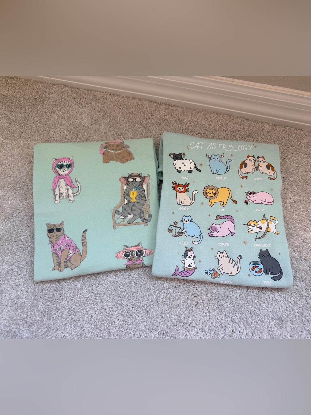 Bundle of 2 Girls Cat Graphic Tees- Crewcuts and Cat & Jack, size 8/9
